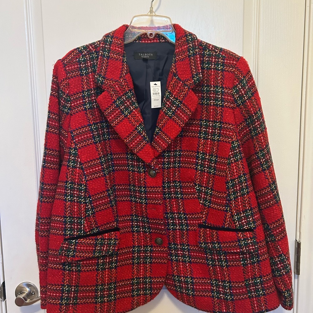 Talbots Women's Vibrant Red Checkered Blazer
